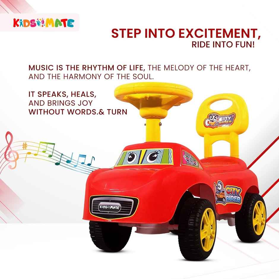 Kidsmate City Rider Push Car with Music & Backrest for Toddlers 1.5Y+ - Red/Yellow