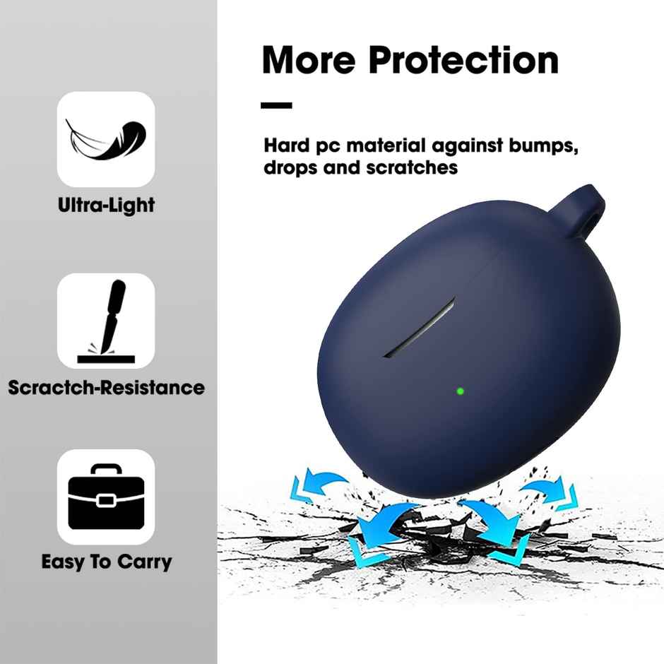 Sounce Portable Silicone Case Cover for Realme Buds Air 3 Neo | Anti-Dust with Keychain | Blue