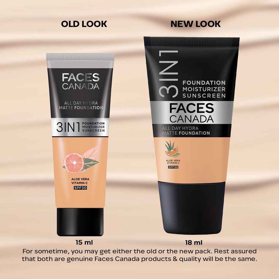 Faces Canada 3in1 All Day Hydra Matte Foundation + Moisturizer + SPF 30 | Warm Natural 021