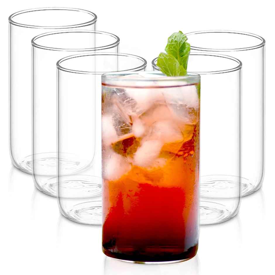 Agaro Elite Borosilicate Glass Tumbler | Serves Water - Cold Drinks - Juice - Milk - Pack of 6 | 300 ml
