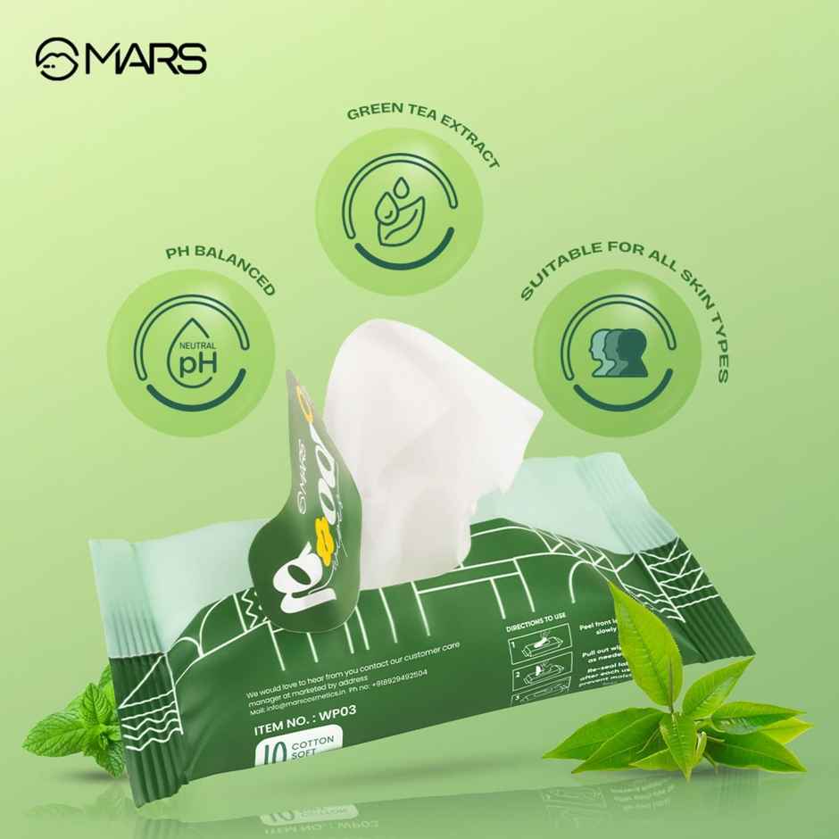 MARS Cosmetics Good pH Balance Refreshing Wipes | 10 Wipes | Green