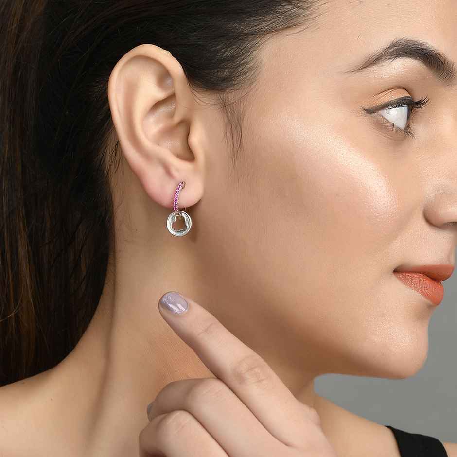 Voylla Collection Pink Cz Heart Silver Earrings