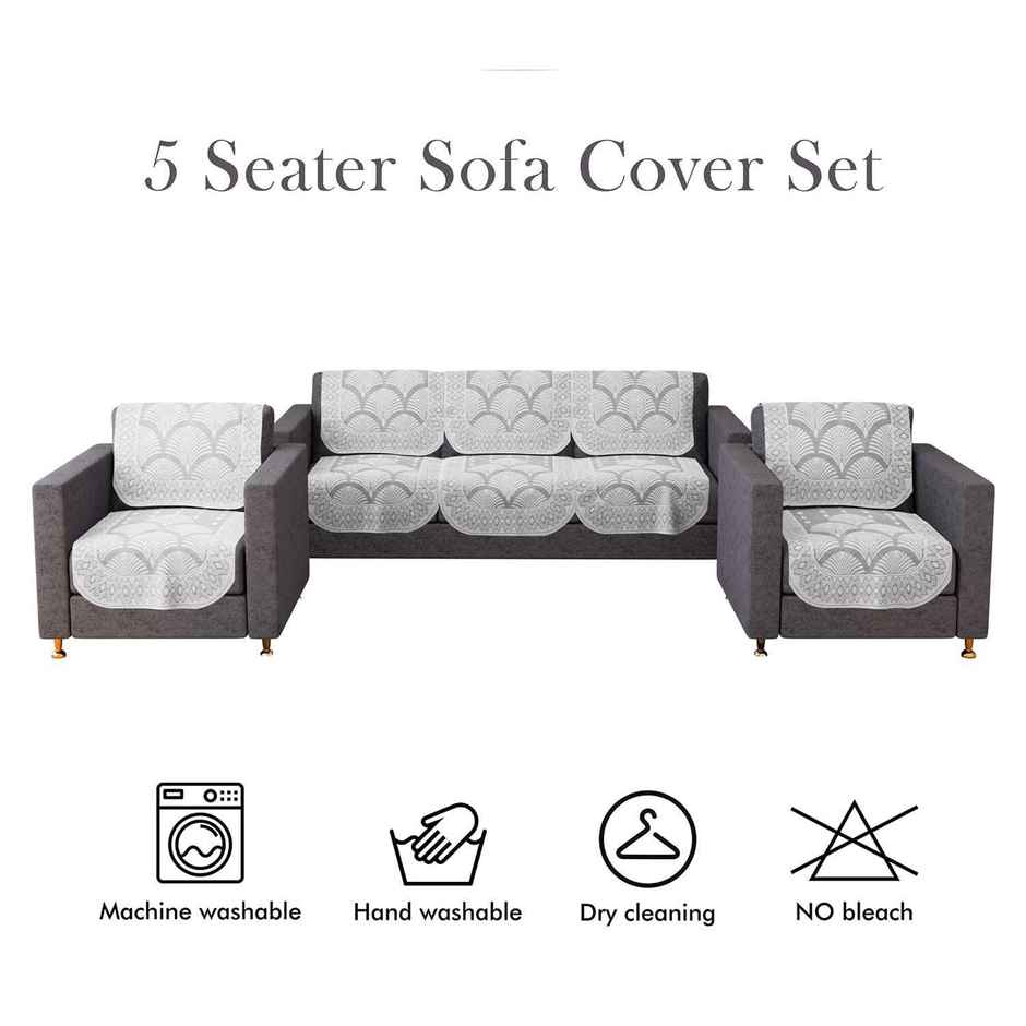 Kuber Industries Cotton Net Rainbow Pattern 5-Seater Sofa Cover for Home Decor|Living room|White