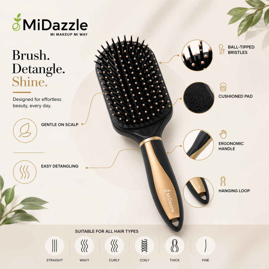 Midazzle Premium Cushioned Black and Gold Hair Brush | MIHB0001