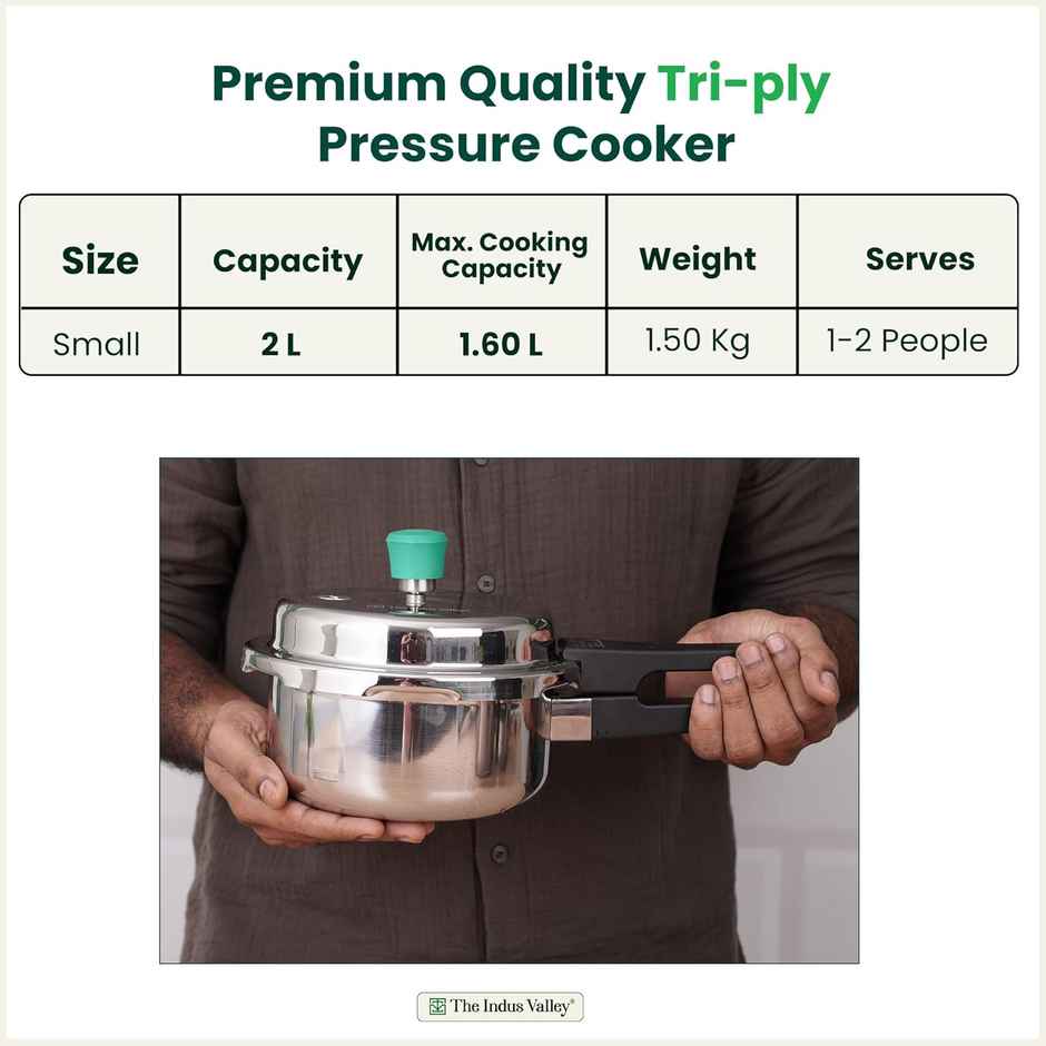 The Indus Valley Triply Stainless Steel Pressure Cooker | Outer Lid | Induction Friendly | 2 L