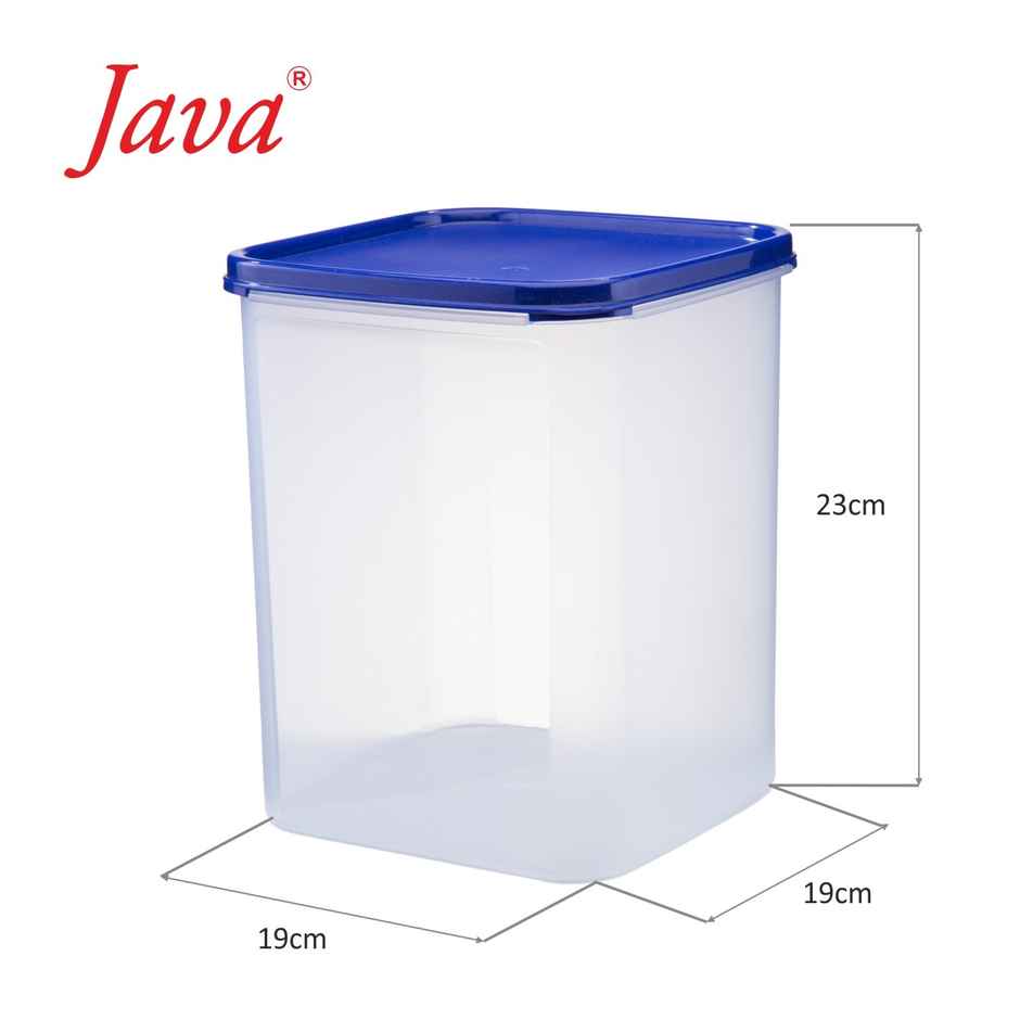 Java Plastic Airtight Square Container With Blue Lid (5.5 L- Transparent)