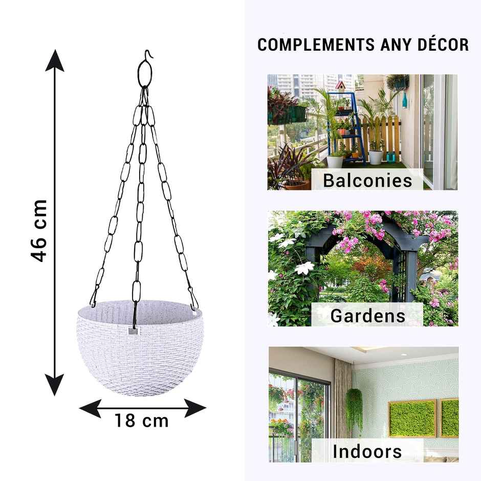 Kuber Industries Marble Euro Hanging Flower Pot for Home & Garden|7 Inch|Pack of 2|White