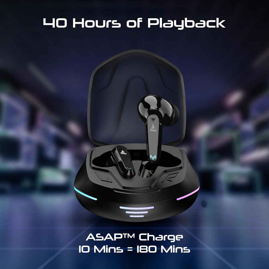 boAt Immortal 181 TWS Earbuds with mic, 40HRS Battery, 4Mics ENx, 40ms Low Latency, RGB Led Lights, Fast Charge, IWP Tech, v5.3 Bluetooth Earbuds, Gaming Earbuds - Black Sabre