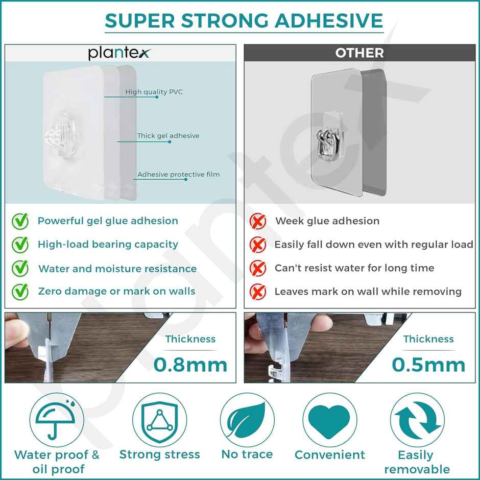 Plantex Stainless Steel Multipurpose Self-Adhesive Bathroom Shelf with Hooks - Chrome Finish