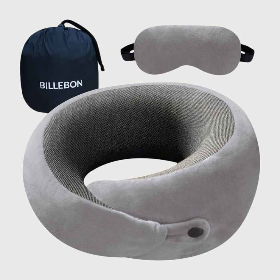 Billebon Unisex Memory Foam Neck Pillow | Grey - Free Size