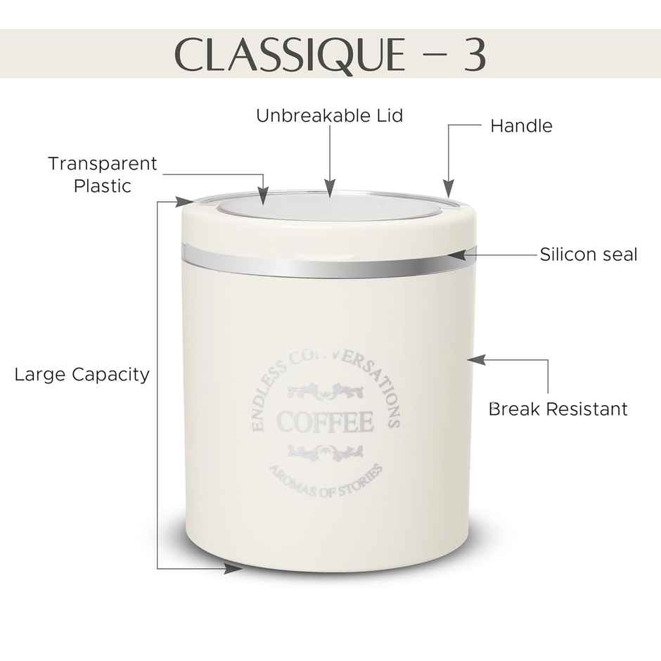Jaypee Plus Classique Tea Coffee Sugar Air Tight Containers | Ivory - 750 ml
