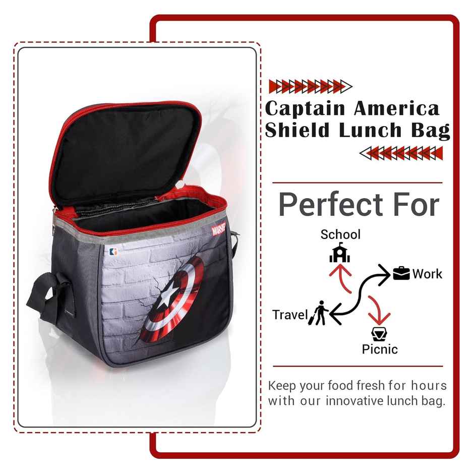 Kuber Industries Marvel Captain America Shield Lunch Bag | Waterproof Rexine | Gray