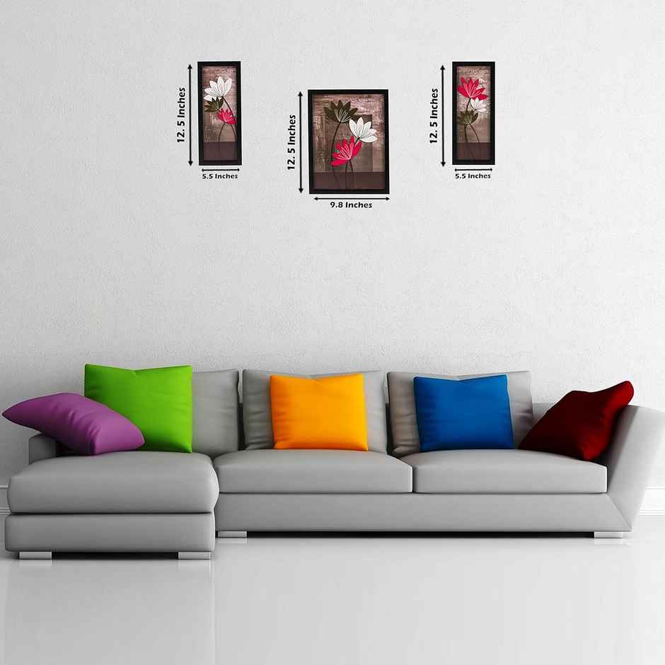 Indianara Set of 3 Multicolored Flowers Framed Art Painting
