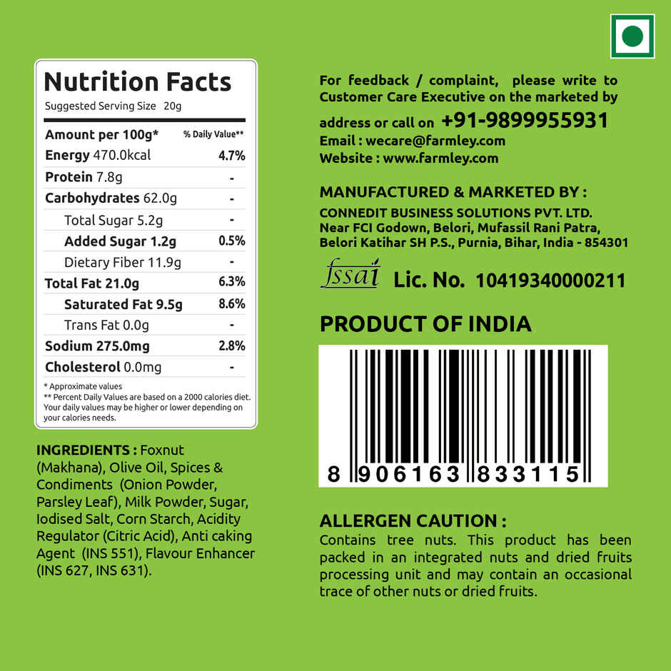 Farmley Cream & Onion  Makhana Roasted In Olive Oil Healthy Snacks