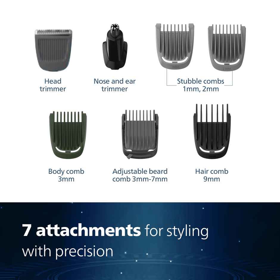 Philips India's No.1 Men's Trimmer | 7-in-1 Kit | Self Sharpening Blades | Single Stroke Grooming | MG3721/65