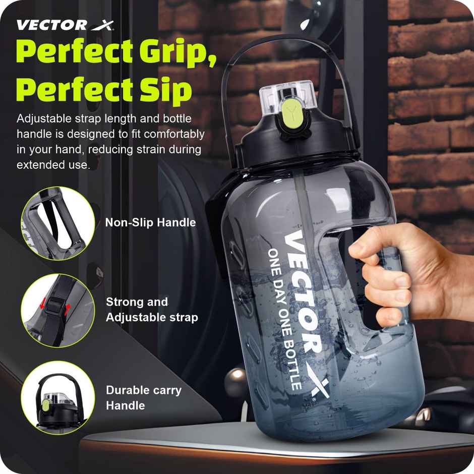 Vector X Gallon With Carry Handle Large 3 Ltr Water Jug Bpa-Free Unbreakable Freezer Safe (Black)