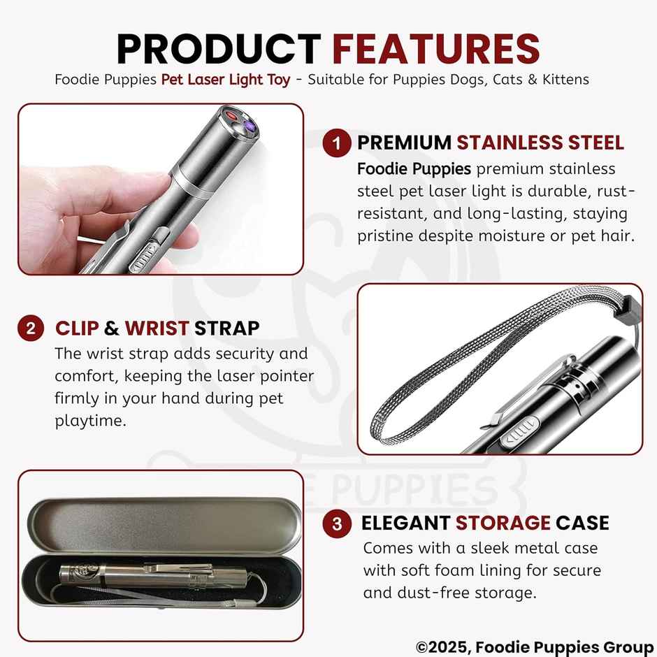 Foodie Puppies 3 in 1 USB Cat Teasing Laser Pointer Silver