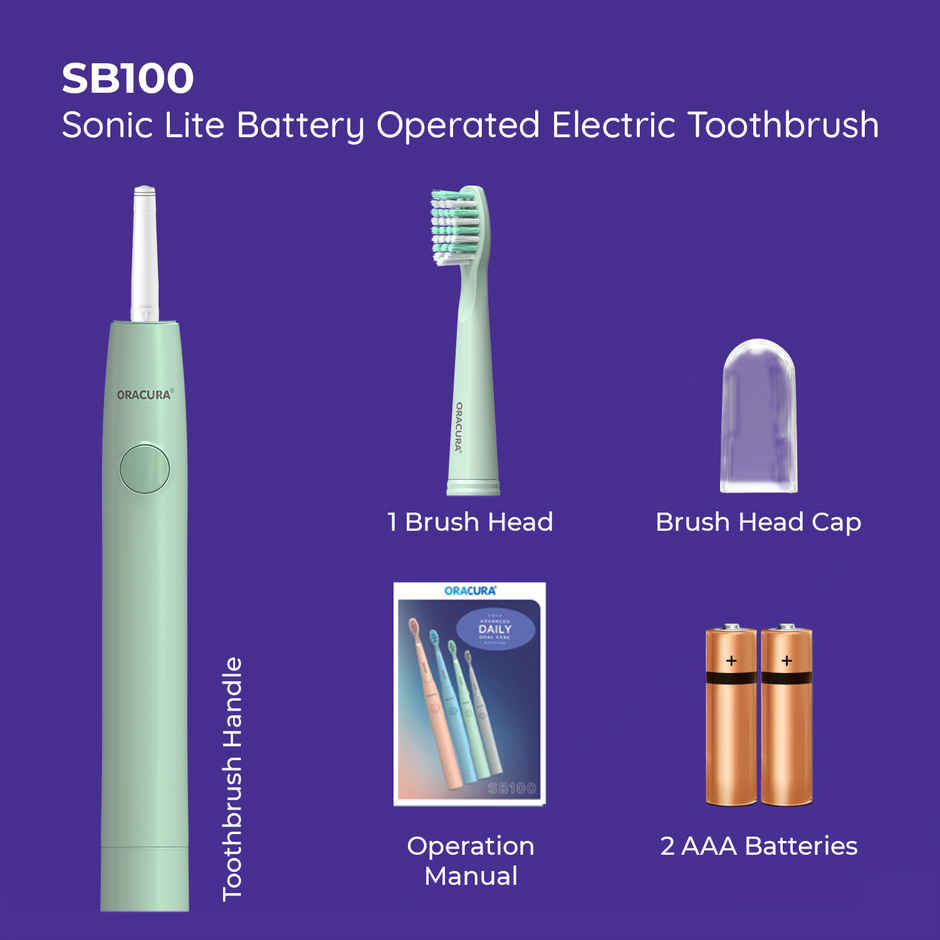 Oracura Sb100 Sonic Lite Battery Operated Electric Toothbrush Green