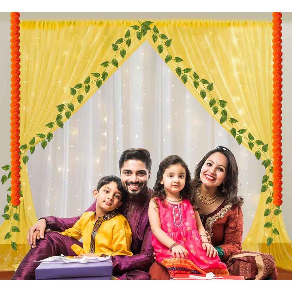 Festive Backdrop Decoration Set | Yellow and White Net Curtain | Party Propz