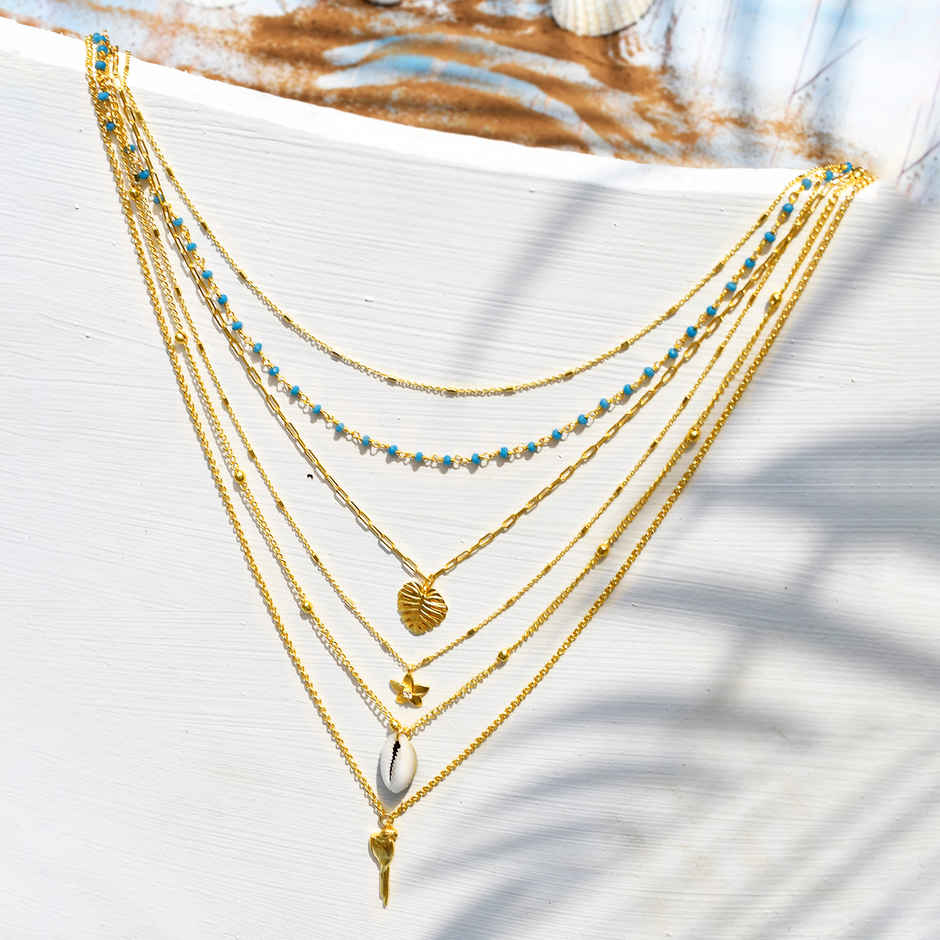 Voylla Hawaii Multi-Layered Coral Tropical Necklace