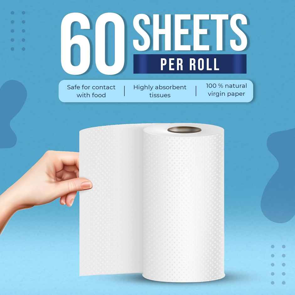 Careswipe 6 Rolls 2 Ply Kitchen Tissue Paper Roll 60 Sheet Per Roll