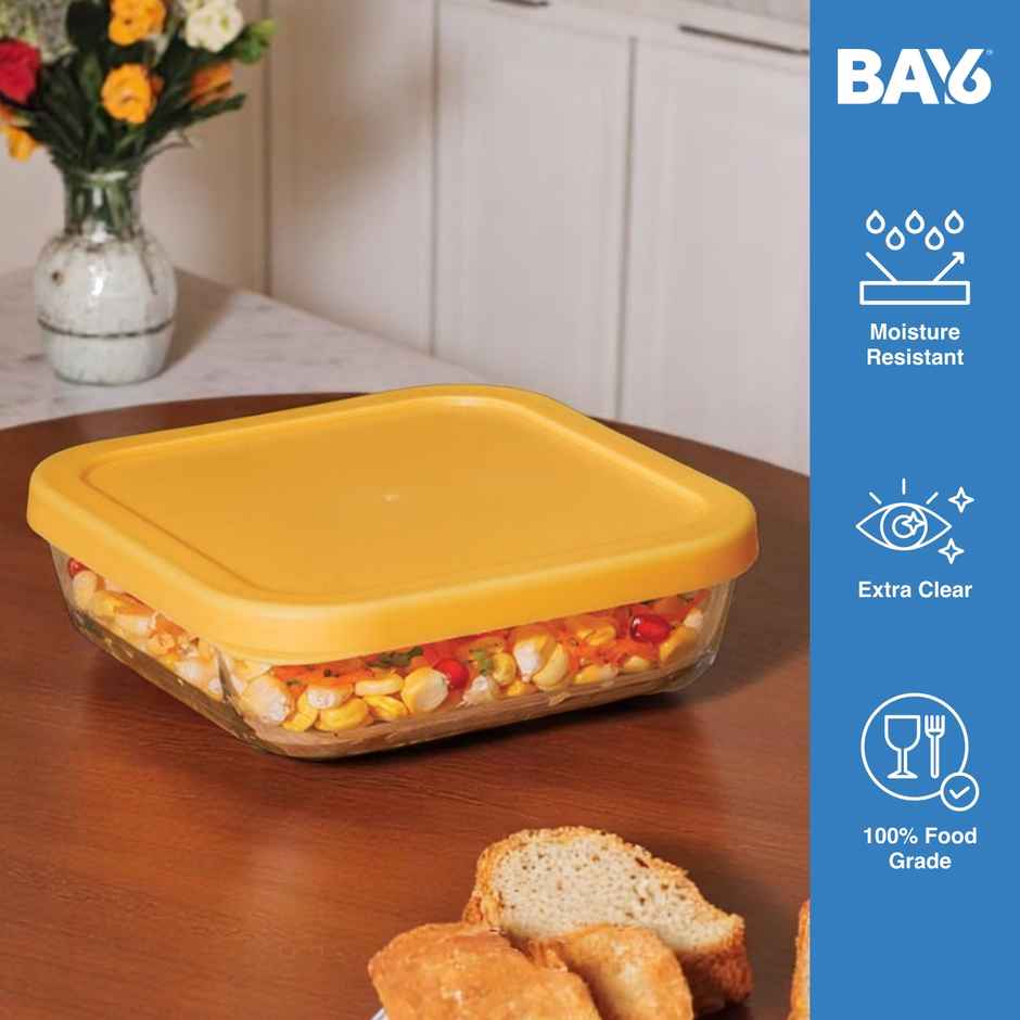 BAY6 Premium Imported Borosilicate Glass Container with Lid - 1170 ml - Yellow