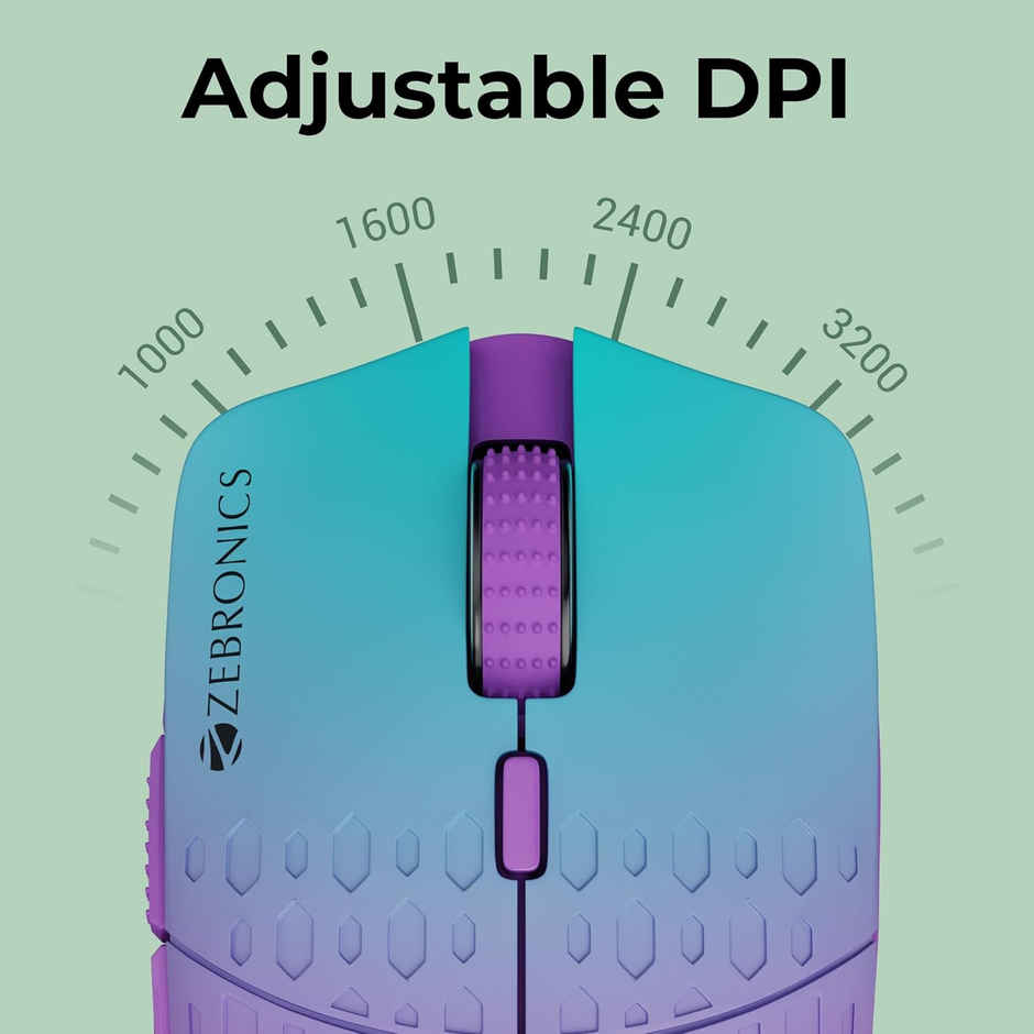 Zebronics Marine Wireless Mouse With Rechargeable Battery, Bt + 2.4Ghz, 6 Buttons, 4 Dpi (Purple)