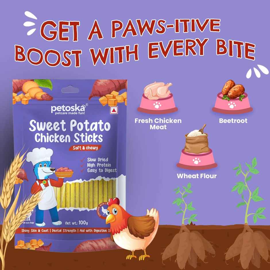 Petoska Dog Treats Sweet Potato Chicken Sticks