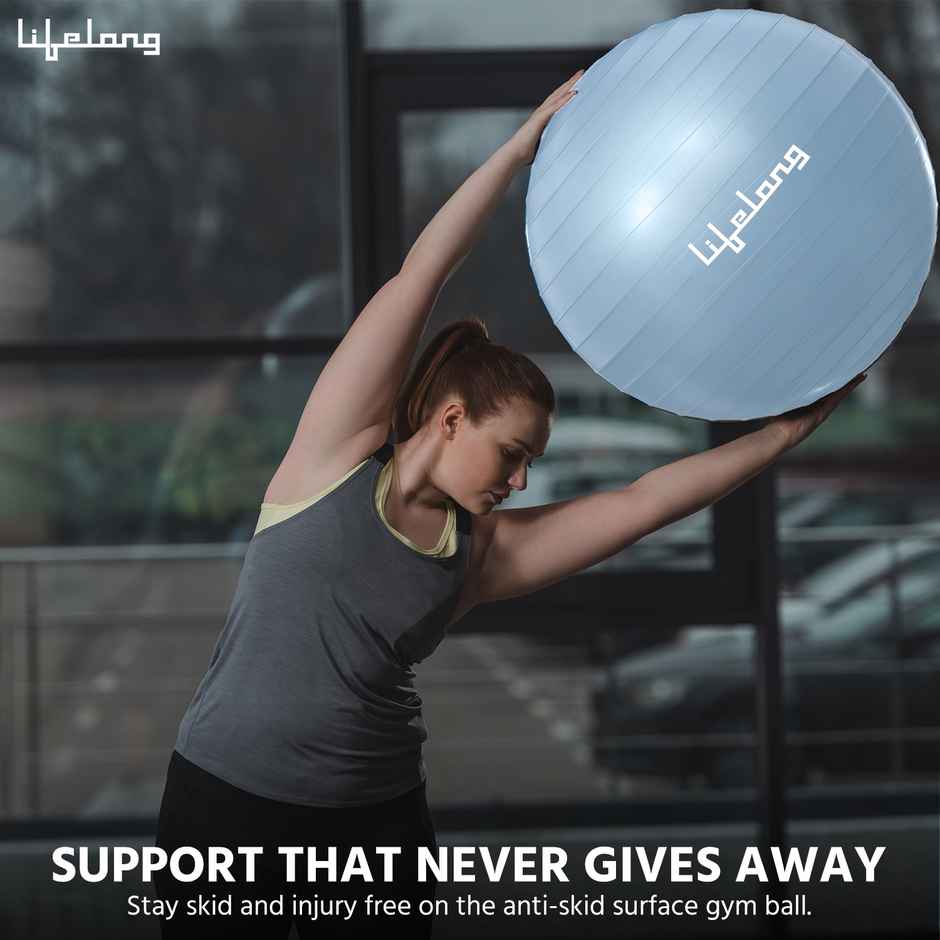 Lifelong Gym Ball For Exercise|Anti Burst Exercise Ball With Foot Pump(65 Cm, Blue)
