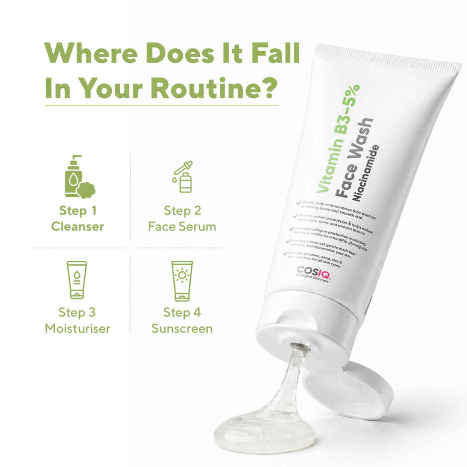 CosIQ 5% Niacinamide Daily Gentle Face Wash | Fades Dark Spots & Breakout | Dermatologically Tested