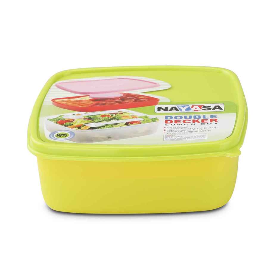 Nayasa Round Double Decker BPA Free and Food Grade Plastic Lunchbox | Green
