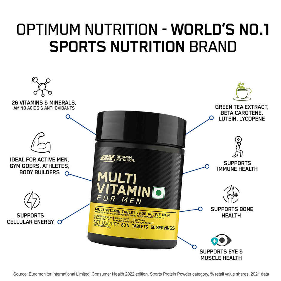 Optimum Nutrition (On) Multivitamin For Men� 60 Tablets 26 Vitamins & Minerals Amino Acids