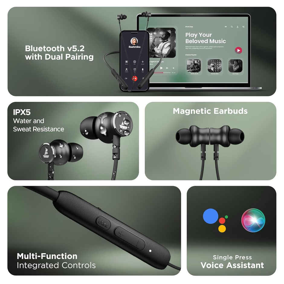 boAt Rockerz 195v2 Pro BT Neckband w/ 30H Playtime, ENx Technology & ASAP Charge (Active Black)