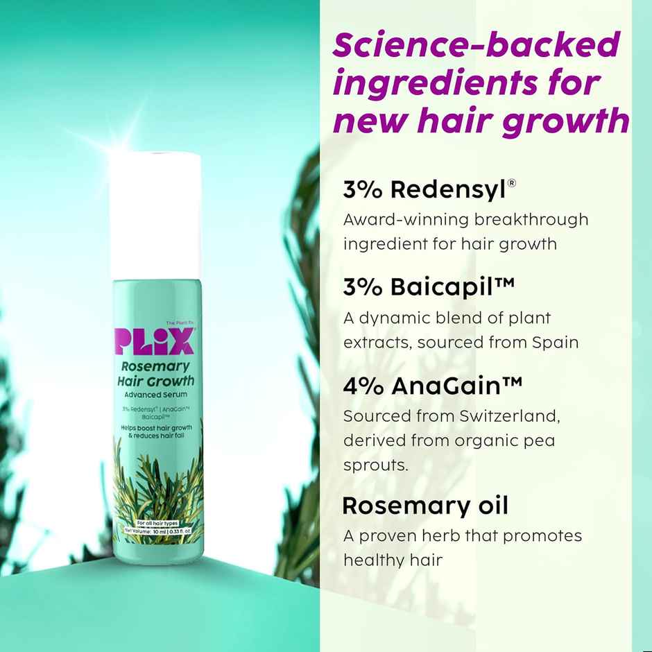 Plix The Plant Fix Rosemary Hair Growth Advanced Serum Roll-On | Prevents Hair Fall Combo