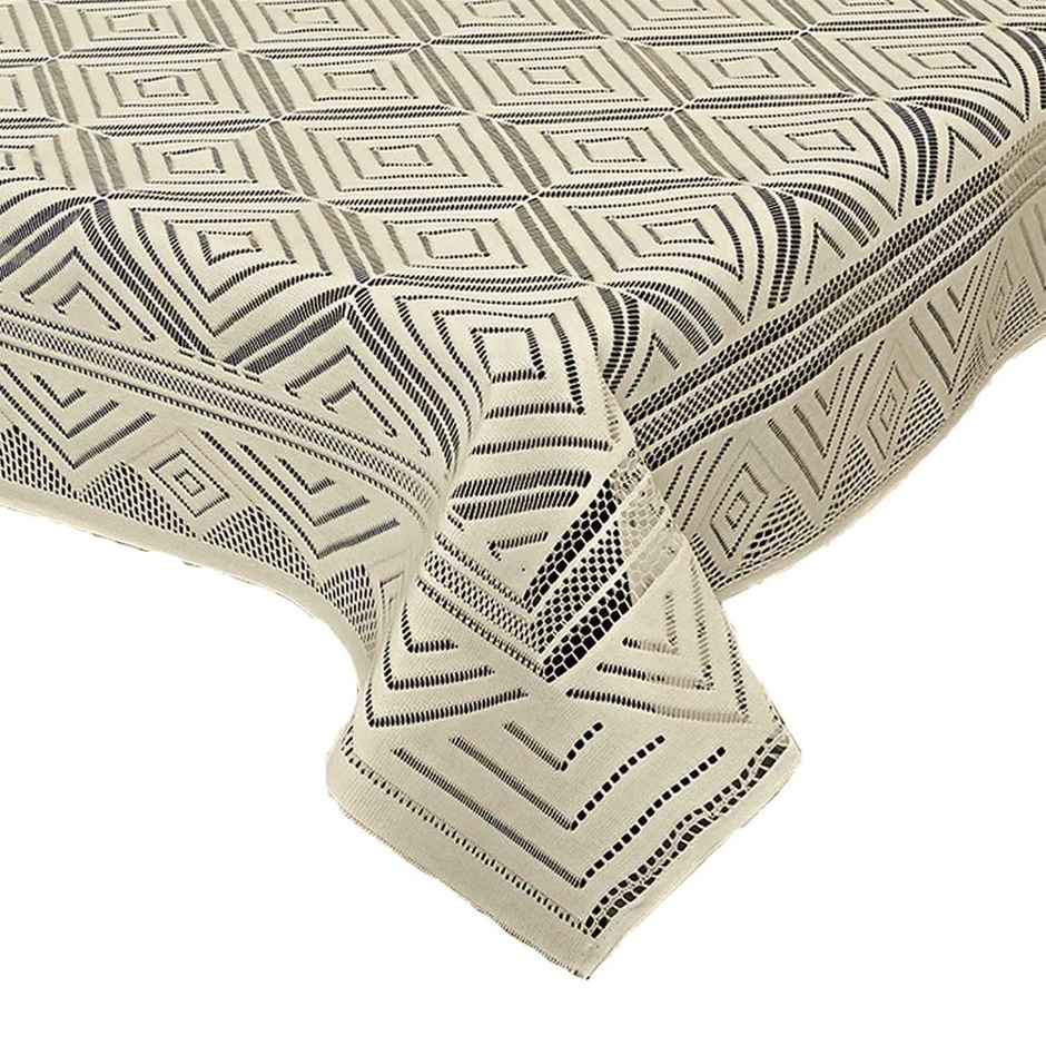 Kuber Industries Argyle Printed Rectangular Cotton 4 Seater Center Table Cover (Cream)-44KM023