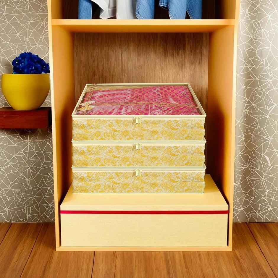 Kuber Industries Clothes Organizer for Wardrobe | Pack of 8 | Single Saree Covers with Zip (Gold)