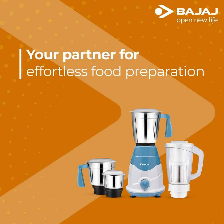 Bajaj Rex Mixer Grinder | 750 W | 4 Jar - Blue