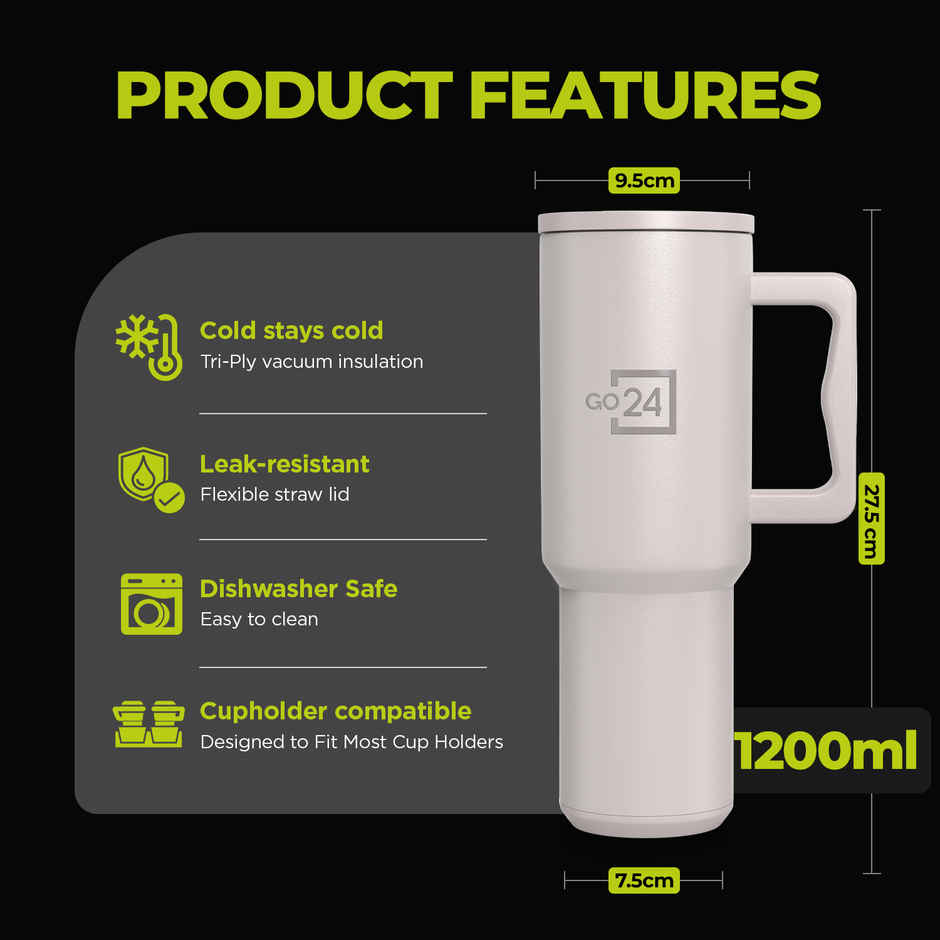 Go24 Stanzy Tumbler with Straw | 3-Layer Insulation | Leakproof | Dual Straw