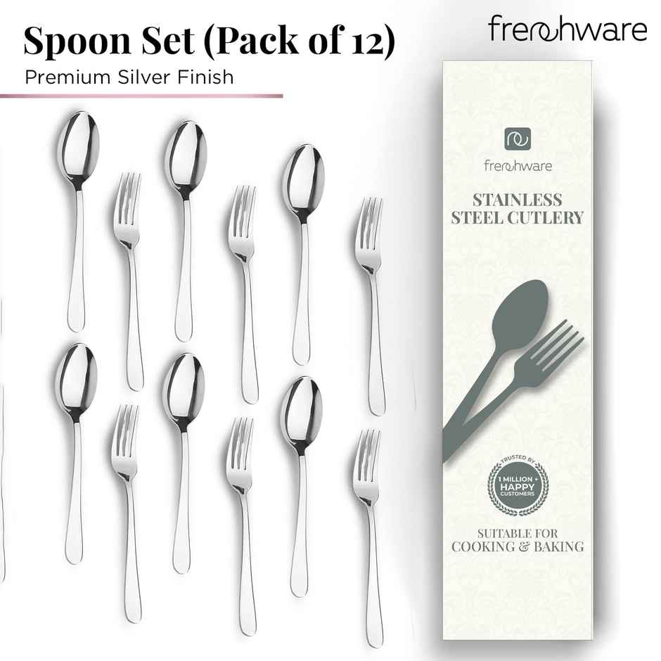 Frenchware Stainless Steel Cutlery Set of 12 - 6 Spoons, 6 Forks, Rust-free, Perfect for Gifting
