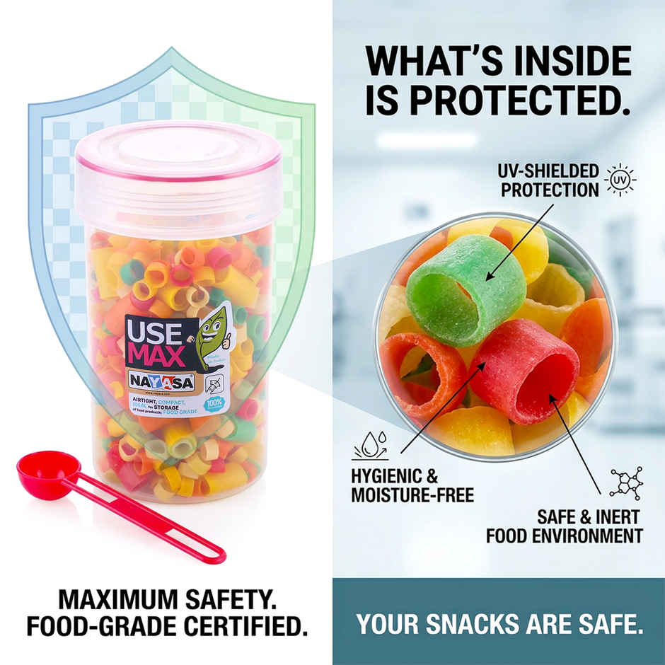 Nayasa Use Max Glaze BPA Free Food Grade Airtight Kitchen Storage Stackable Containers | Pink - 700 ml