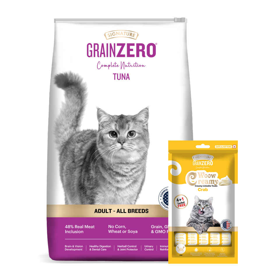 Grain Zero Tuna, Adult Dry Cat Food, 1.2 Kg + Free Cat Creamy Treat 75 g