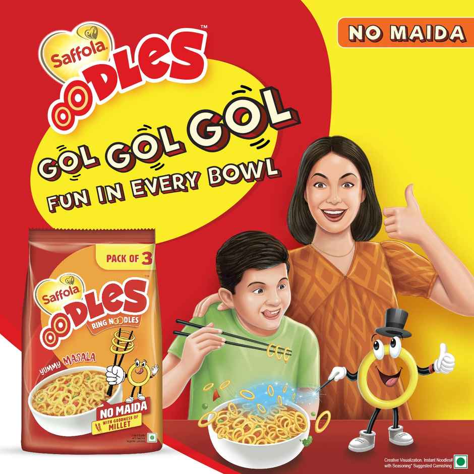 Saffola Oodles Instant Noodles Ring shape Yummy Masala Flavour No Maida Whole Grain Oats