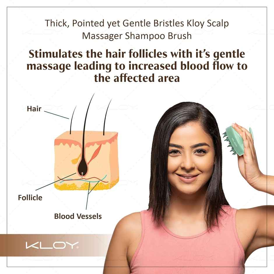Kloy Round Hair Scalp Massager Shampoo Brush | Super Soft Bristles | Anti Dandruff | Light Green