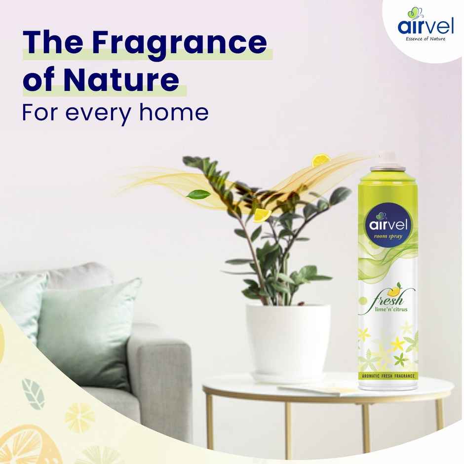 Airvel Citrus Lemon Air Freshener Spray | Long-Lasting Freshness | Odor Control