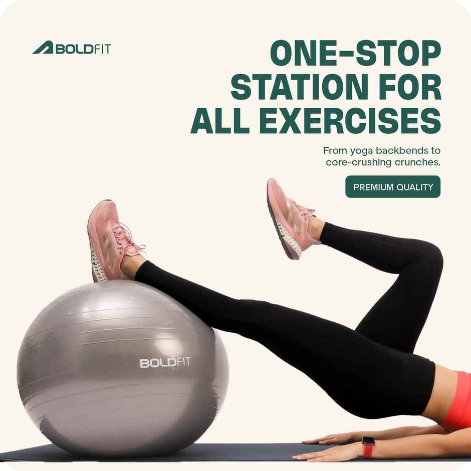 Boldfit Gym Ball For Exercise 55 cm Exercise Ball With Foot Pump-Grey