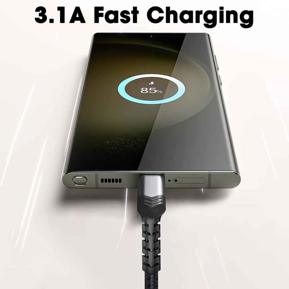 Sounce USB Type C Cable 3.1 A 1.5 m Usb To 3A(66W)Fast Charging Braided (Compatible with Mobile,Tablet,Earphone,Laptop,Black,One Cable)