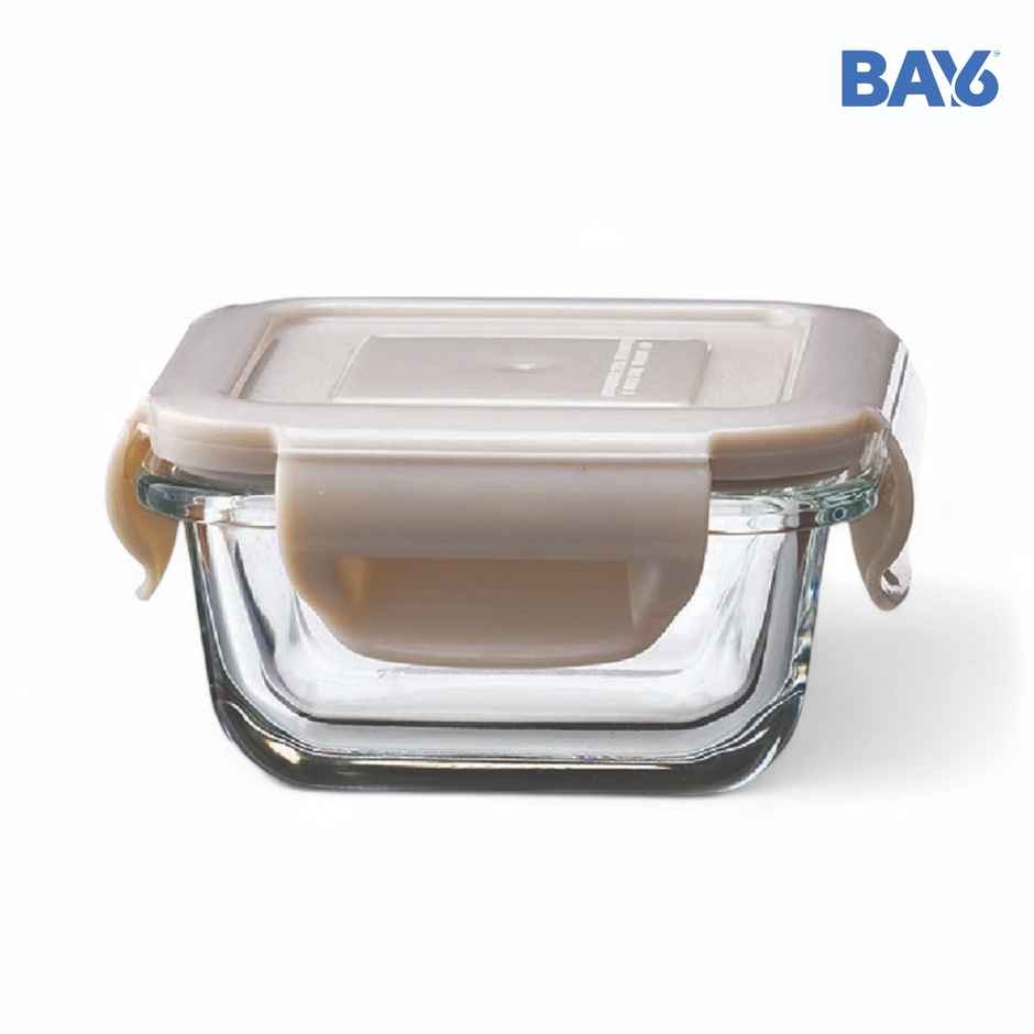 BAY6 Premium Small Borosilicate Glass Container with Lid 160 ml - Square - Beige