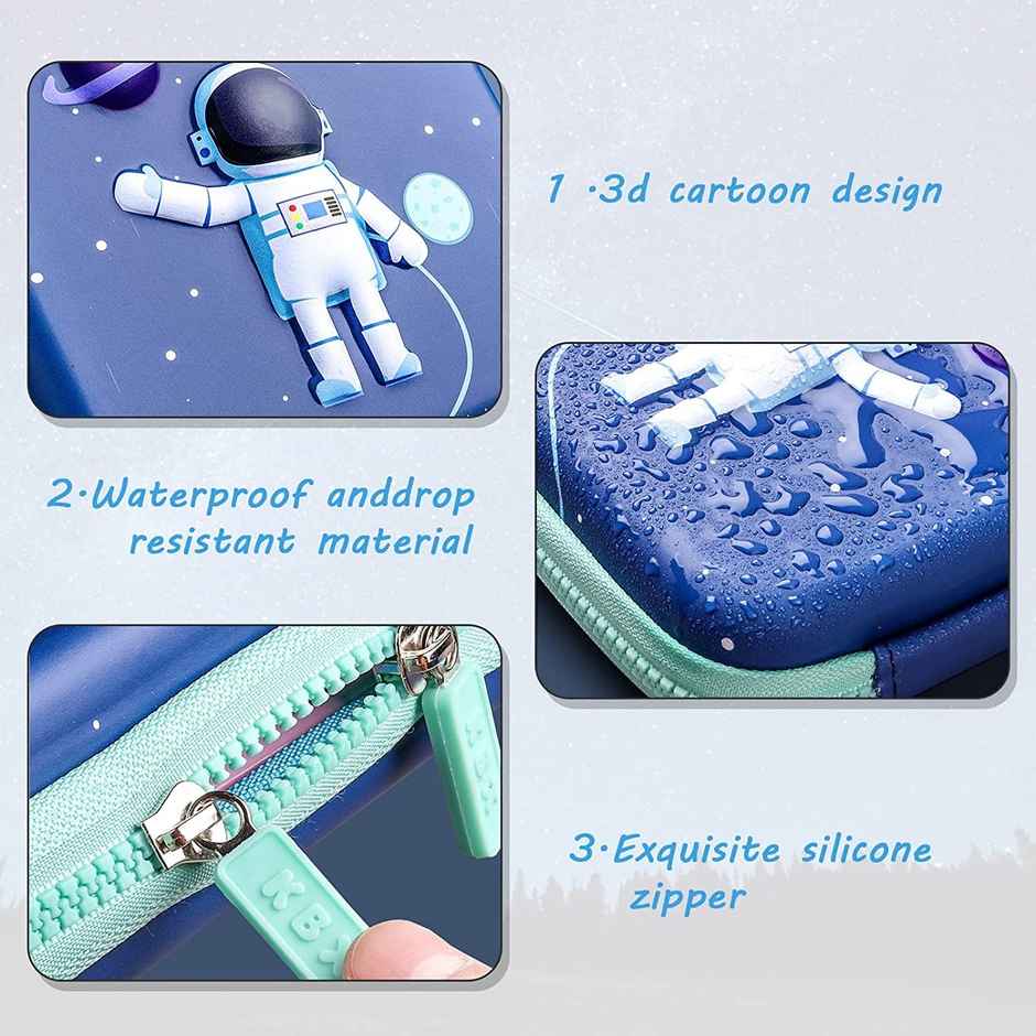 Toyshine Astronaut Space 3D EVA Hardtop Pencil Case with Compartments | Large Capacity | Blue