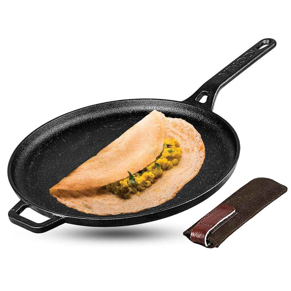 Vinod Legacy Pre-Seasoned Cast Iron Dosa Tawa - 28 Cm, Induction Friendly, Black