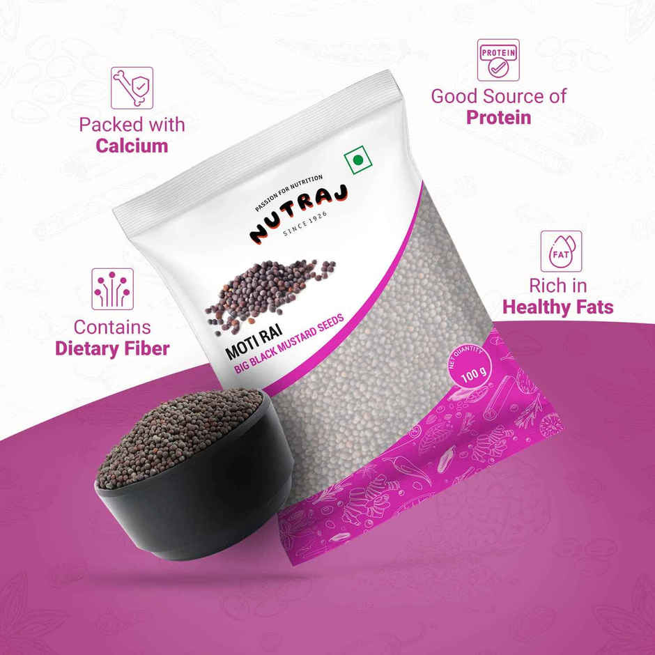 Nutraj Classic Moti Rai | Big Black Mustard Seeds | Pouch
